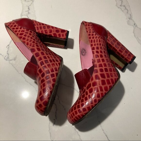 JOHN FLUEVOG Sz  9 Let Me Walk My Dreams Croc Skin Design U Shaped Heel Shoes - Picture 5 of 14
